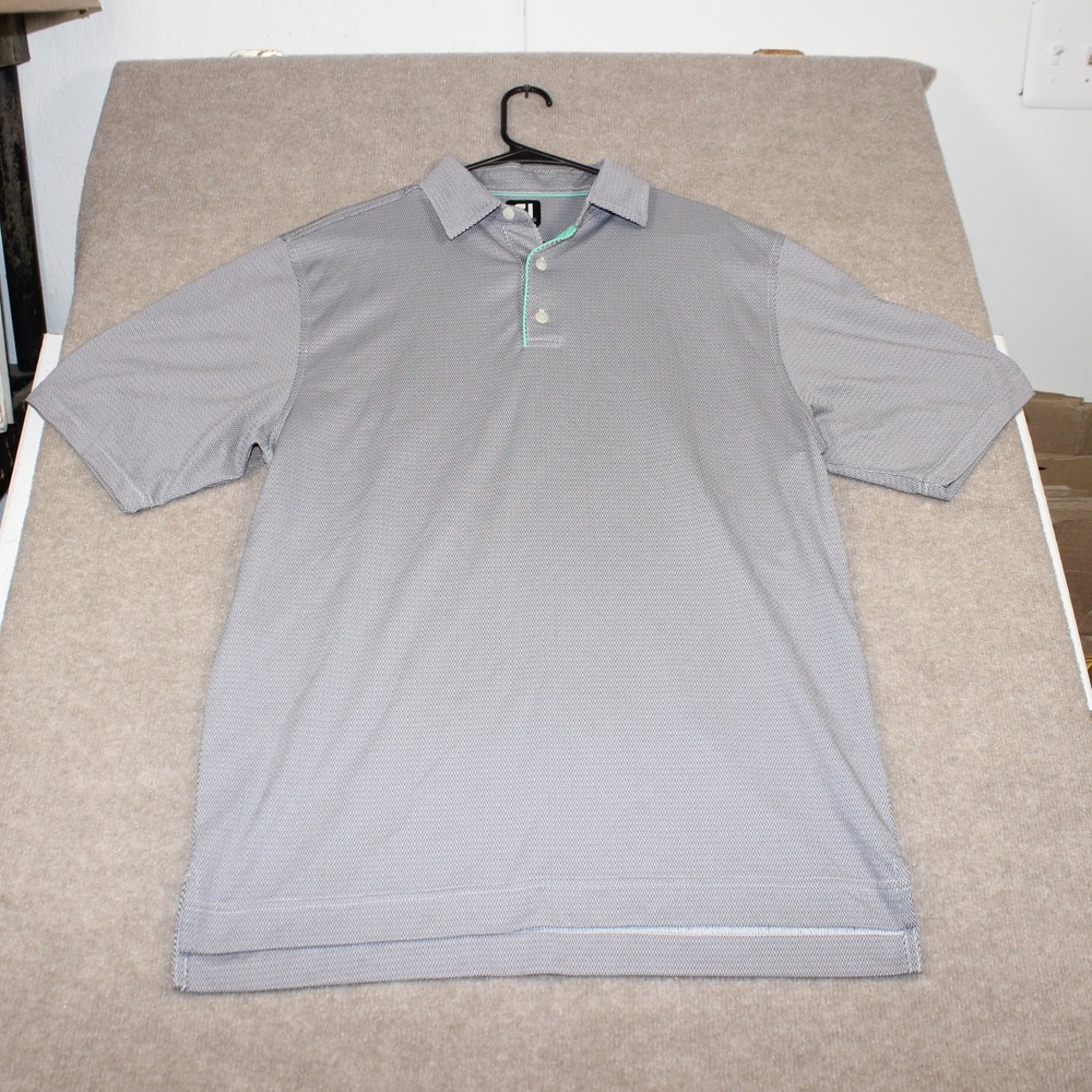 FootJoy Mens Golf Polo Shirt Large Grey White Pattern Performance Short Sleeve